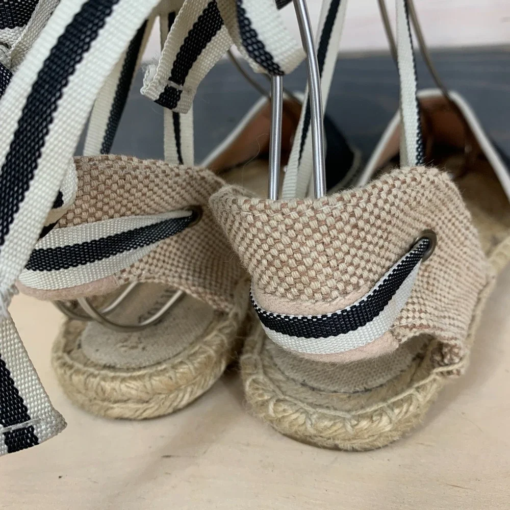 Soludos Sandals‎ 6 Black Woven Espadrilles Lace Ankle Flats Boho Beach